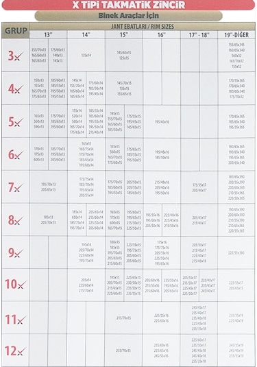 215/50/17 Mefatech X10 Takmatik Oto Araç Lastik Zinciri