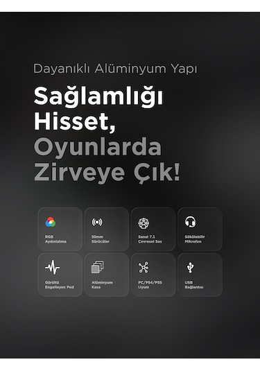 Kipchak Gaming Mikrofonlu Oyuncu Kulaklığı Siyah Rgb Led 7.1 Rm-k55