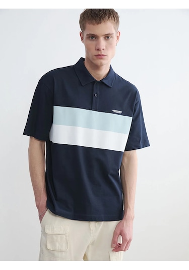 Lc Waikiki Lacivert Polo Yaka Oversize Erkek Penye Tişört