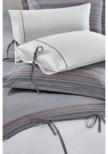 Elba %100 Pamuk Saten Çift Kişilik Nevresim Takımı Gri Gri