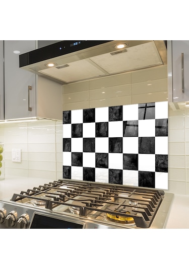 Decorita Cam Ocak Arkası Koruyucu | Damalı Desen | 49,5cm x 76cm