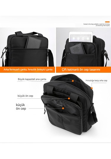 Omuz Çantası Erkek Moda Dokulu Çapraz Çanta-siyah Siyah