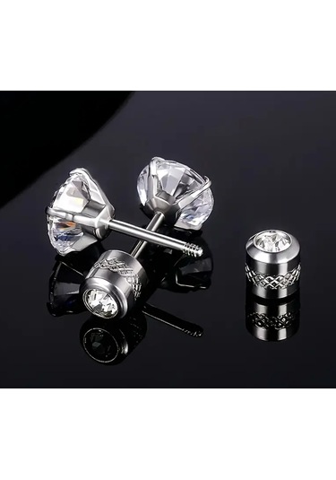 Paslanmaz Çelik Zirkon Taşlı Vidalı Beyaz Crystal Unisex/erk Silver