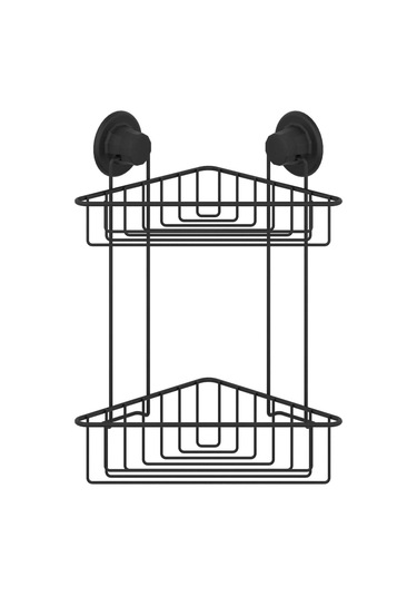 Vakumlu Banyo Köşe Rafı 2 Katlı Siyah S257 Siyah