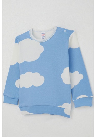 Breeze Erkek Bebek Pijama Takımı Omuzdan Patlı Bulut Desenli 4 Ay-1 Yaş, Mavi Mavi