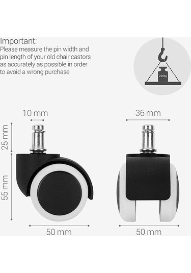 Hfambition Bilgisayar Sandalyesi İçin Sessiz Siyah Tekerlek, Kaydırmalı Caster Rulmanlı -