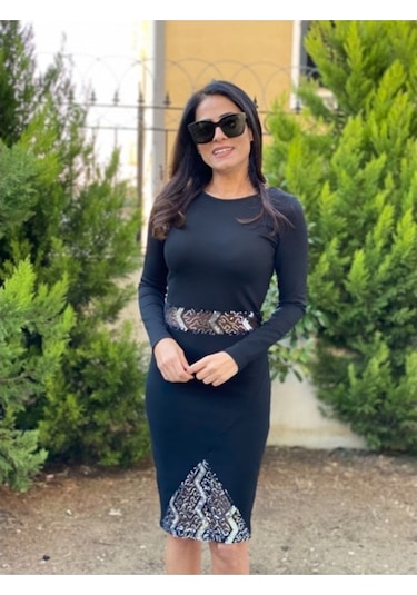 Forlady Gümüş Transparan Elbise-S-Siyah