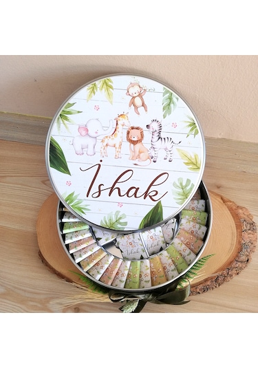 Hayvan Tasarımlı Bebek Çikolatası Metal Kutu 100'lü