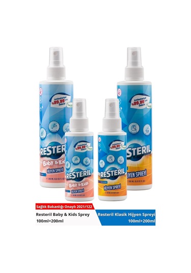 Resteril Doğal Alkolsüz Parfümsüz Bebek Alanı ve Aile Yüzey Hijyen Spreyi 600 ML