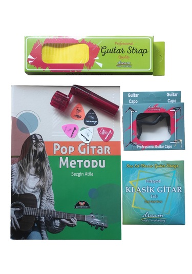 Gitar Metodu + Gitar Askısı + Kapo + Klasik Gitar Teli + Burgu Çe