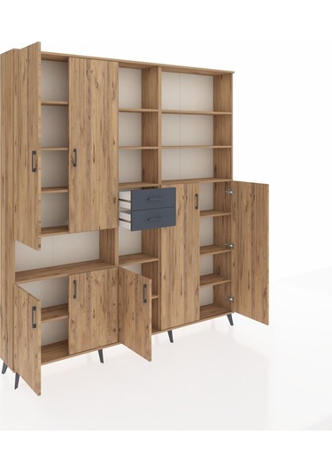 Arges Dolap 17 Raflı 2 Çekmeceli 7 Kapaklı 220x30x243 Çam-çam/antrasit Atlas Çam/antrasıt