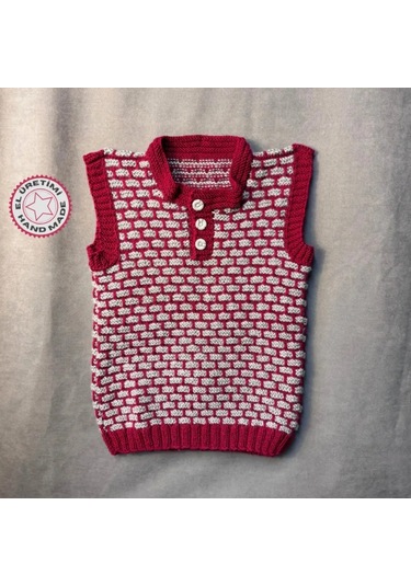 Uretti - Tuğba 9352 - El Örgüsü Gri - Bordo Erkek Çocuk Süveter - 7 -8 Yaş Çok Renkli