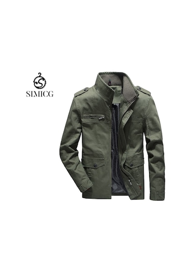 Sımıcg Erkek Pamuklu Günlük Kaban Trençkot - Koyu Yeşil