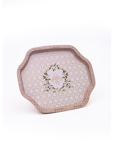 Lilya Desenli Sekizgen Metal Tepsi, 27,8 X 33,2 Cm