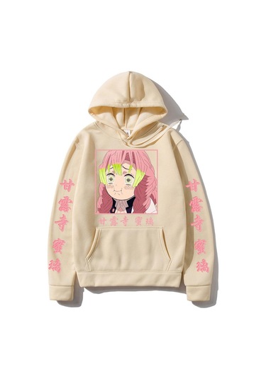 Manga Demon Slayer Hoodies Kimetsu No Yaiba Anime Harajuku Sevimli Kanroji Mitsuri Loog Kollu Kazak Kapşonlu Haki