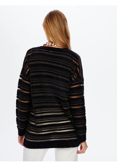 Faik Sönmez Transparan Detaylı Kadın Triko Hırka W26trh004 Siyah