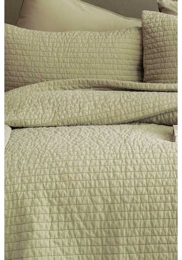 İssimo Home Savanna Yeşil Çift Kişilik %100 Pamuk Poplin Yatak Örtüsü Seti Yeşil