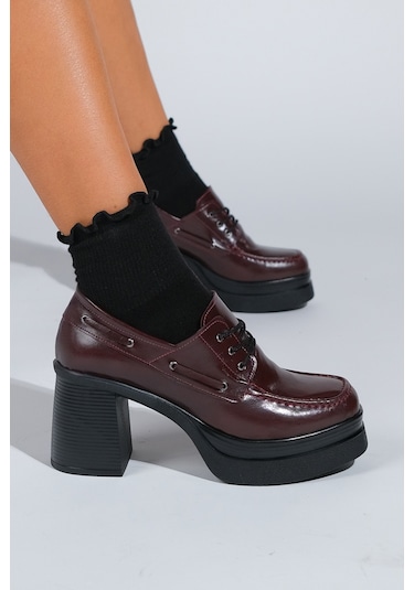 Dudley Bordo Cilt Bağcıklı Kadın Platform Topuklu Ayakkabı Bordo
