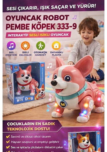 Robot Köpek Sesli Ve Işıklı Akıllı Köpek Oyuncak - Pembe