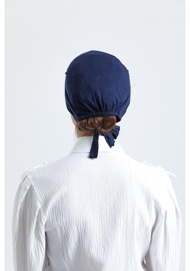 Lacivert Arkadan Bağlamalı Tesettür Bone Penye Kumaş Düz Bone 1011 02 Lacivert