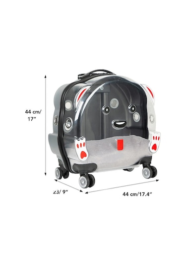Gobypet Şeffaf Tekerlekli Kedi Köpek Taşıma Valizi Çekçekli Büyük Model Açık Gri