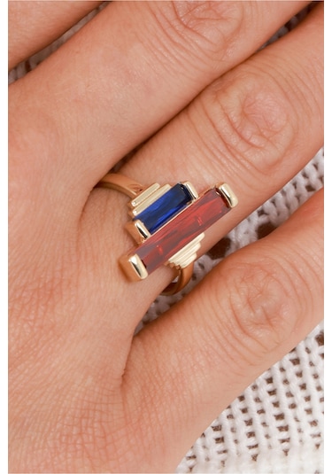 8 Ayar Renkli Baget Taşlı Şık Kadın Altın Yüzük Altın