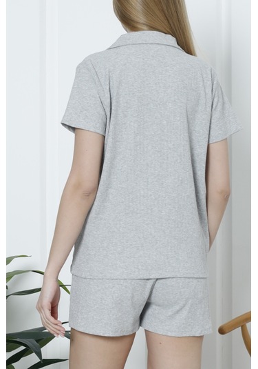 Kadın Şortlu Pijama Takımı Kısa Kollu Kaşkorse Salaş Cepli Gri Nıc1070 R09 Gri