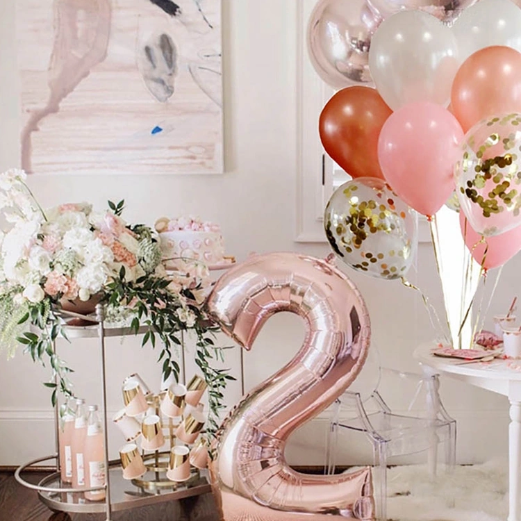 2 Pcs 40 Inch Aluminium Foil Number Balloons Birthday Wedding Engagement Party Decor Kids Ball Supplies 2-rose Red Gül Kırmızısı Altın Gümüş