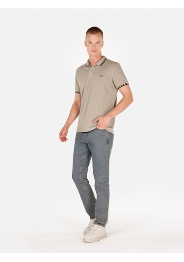 Colins Normal Kesim Kısa Kol Erkek Polo Yaka Tişört - Haki Açık Haki
