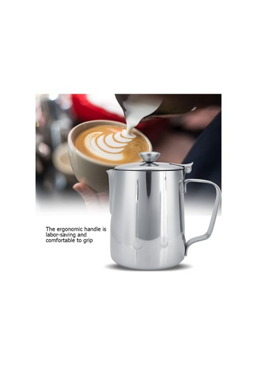 Shineyee 350ml Paslanmaz Çelik Kapaçklı Kahve Sütü Köpürtme Kasesi - Dökmeyi Önleyen Spout Ve Ergonomik Kolu