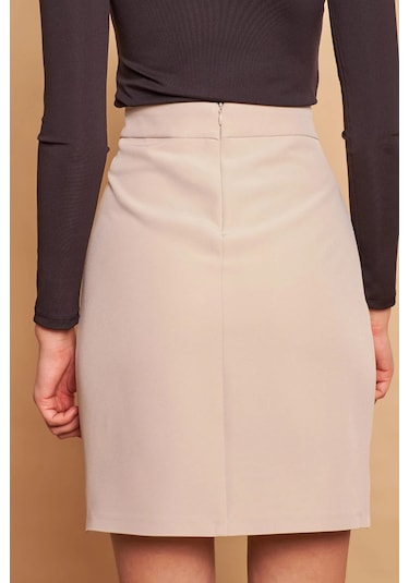 Yüksek Bel Anvelop Kruvaze Pamuklu Likralı Kumaş Kalem Ofis Etek -taş Taş