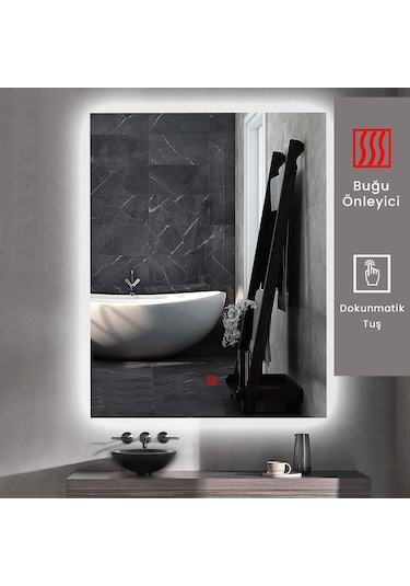 50x70 H Cm Buğu Çözücülü Ledli Banyo Aynası Şeffaf