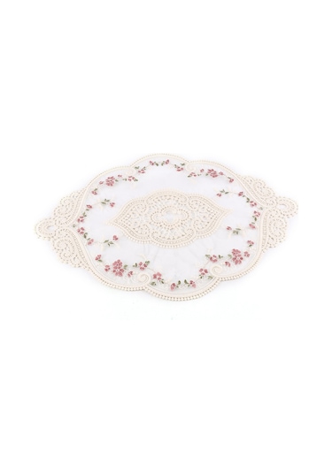 2 Adet Vintage Oval Dantel Masa Örtüsü Beyaz