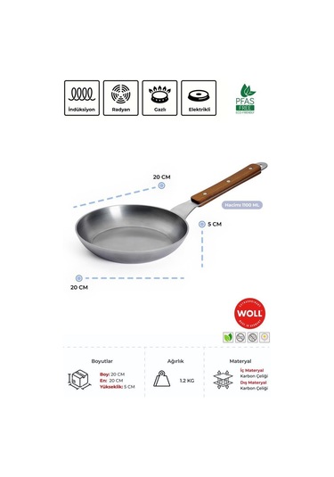 Woll Carbon Steel Kızartma Tavası 20 Cm Gri