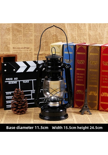 Teltree Klasik Demir Cam Feneri, Nostaljik Dekoratif Alet, Taşınabilir Kamp Ve Bahçe Işığı Siyah Siyah
