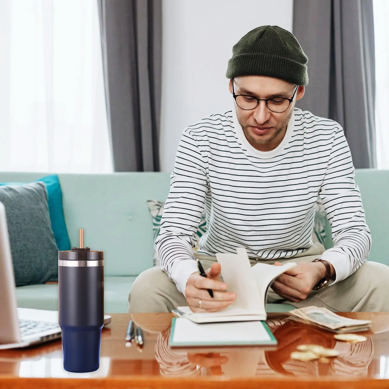 Shineyee 304 Paslanmaz Çelik Isı Saklama Bardak, 20oz, 6-12 Saat Sıcak/soğuk Tutar, Pipetli Kapaklı, Araç/seyahat/kamp Uygun Mavi