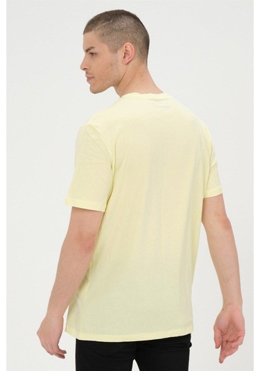 Erkek Sarı Basic T-shirt Baskılı Slim Fit %100 Pamuk Tişört Sarı