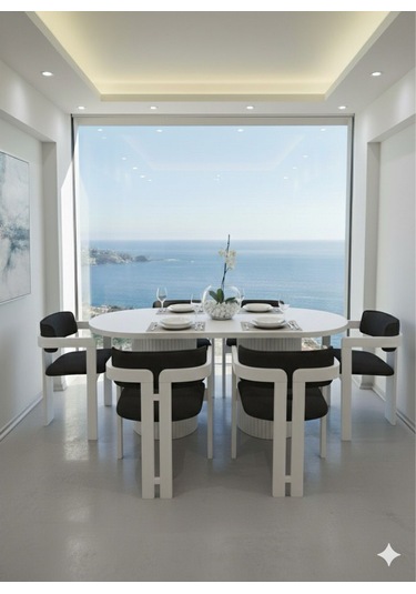 Noıre Ahşap Modern Yemek Masası 6 Kişilik Yemek Masa Takımı Beyaz Antrasit