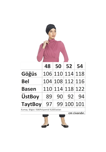 Büyük Beden Likralı Tam Kapalı Tesettür Mayo 1285 Pembe Pembe