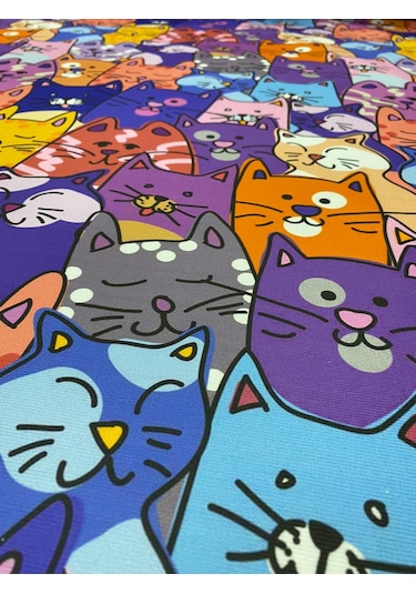 Cat Kedi Desenli Kumaş Kırlentlik Döşemelik Kumaş Dijital Baskı