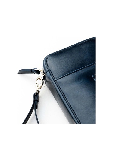 Carlye Hakiki Deri Lacivert Uniseks Ön Cepli Bileklikli Fermuarlı Rfid Korumalı Çanta Lacıvert