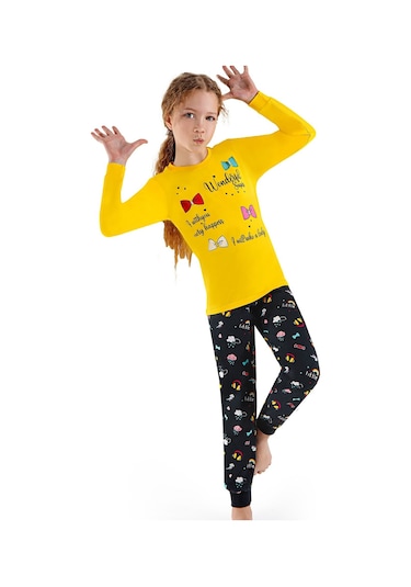 Ersoy 754gu Kız Çocuk Garson Boy Uzun Kollu Pijama Takımı-sarı Sarı