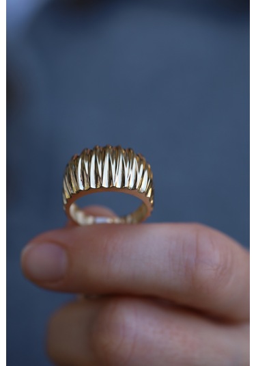 Yenigün Kuyumculuk 14 Ayar Altın Taşsız Geniş Şerit Dizisi Işıltılı Yüzük Yzk26450