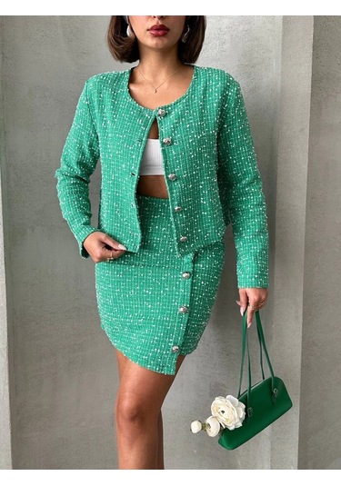 Ceketli Etek Takım Chl Kumaş Yeşil H24443 Yeşil