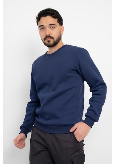 Dasüniforma Basic Baskısız 3 İplik Unisex Cepsiz Düz Sweatshirt Yuvarlak Yaka Sweat Lacivert
