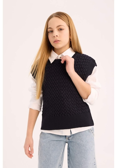 DeFacto Kız Çocuk Bisiklet Yaka Triko Süveter D9212A825SPNV251