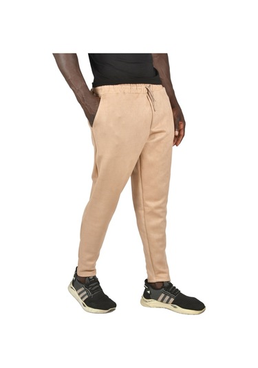 Deepsea Erkek Krem Beli Lastikli Bağcıklı Kırışmayan Süet Kumaş Rahat Kesim Dar Paça Spor Pantolon 2505556 False Krem