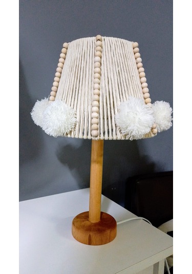 Çocuk Odası Avize Bebek Odası Avize Makrome Abajur Set Boncuk Ponpon Avize Ekru