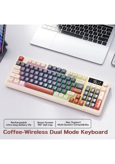 Miaextreme Atasoft Freewolf M96 Bluetooth/2.4g Kablosuz Klavye Işıklı Usb Type-c Kablolu Şarj Gösterge Panelli