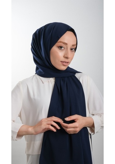 Lacivert Düz Klasik Şal Medine Ipeği Sade 202103_02 Lacivert